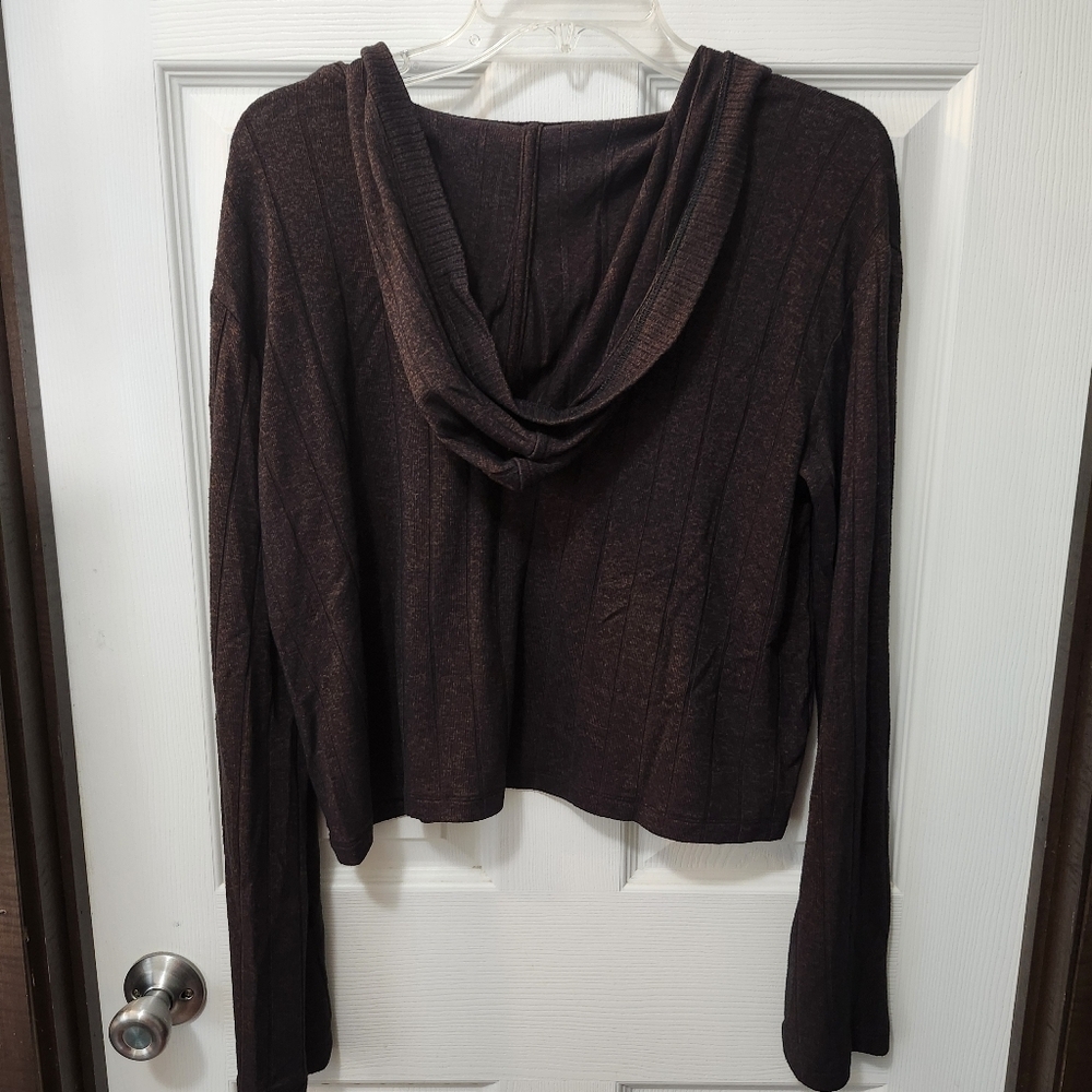 Athleta Mahogany Heather Pullover Ribbed Sweater With Hood. Sz S - Picture 7 of 8
